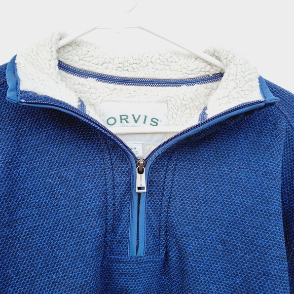 Orvis mens Quarter Zip Sherpa Lined Pullover Sweater Blue Size Medium - Picture 12 of 14